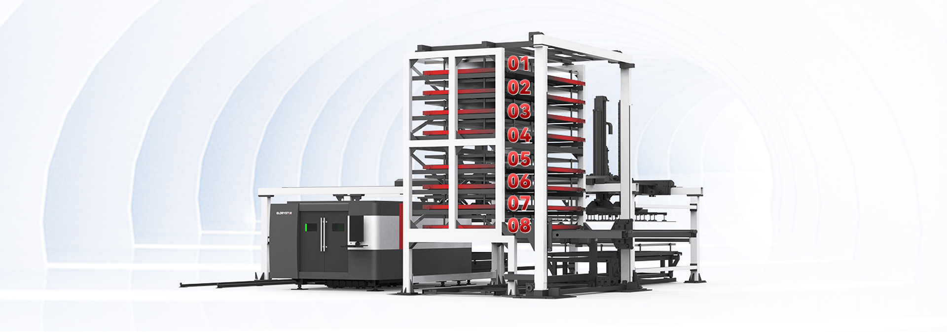 力星激光板材自動上下料庫系統-8層貨格 科學、緊湊的存儲方案 力星激光板材自動上下料庫系統-8層貨格 科學、緊湊的存儲方案